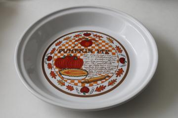 90s vintage Pumpkin Pie plate, ceramic pie pan w/ cute handwritten recipe print 