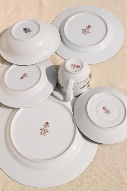 photo of 90s vintage Royal Worcester Herbs botanical pattern china dinnerware set for 8 #2