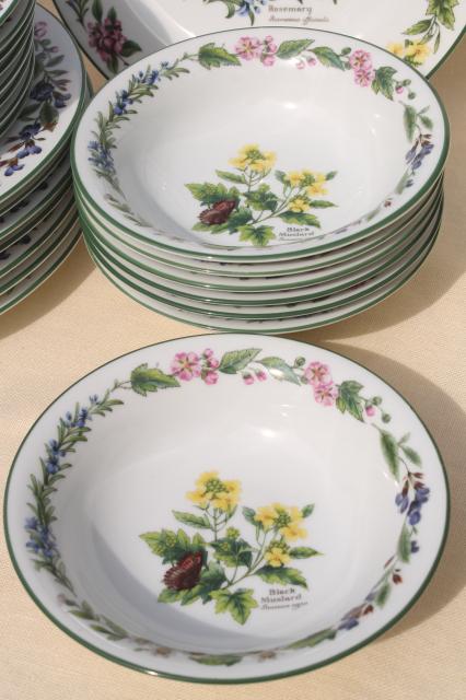 photo of 90s vintage Royal Worcester Herbs botanical pattern china dinnerware set for 8 #4