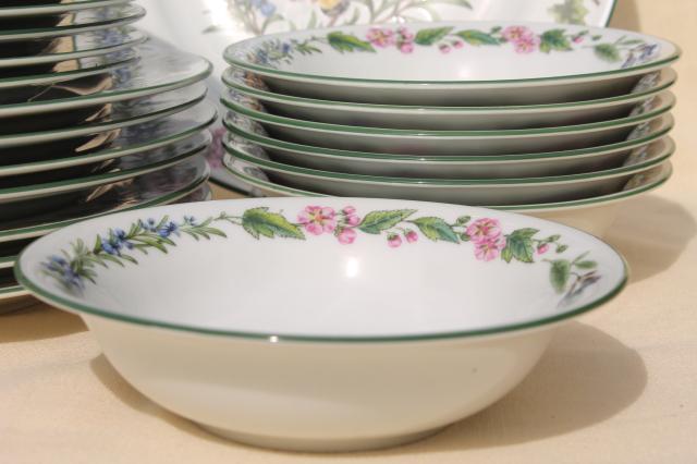 photo of 90s vintage Royal Worcester Herbs botanical pattern china dinnerware set for 8 #5