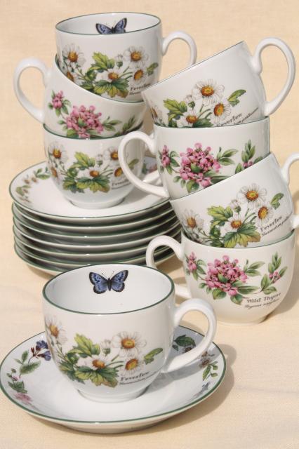 photo of 90s vintage Royal Worcester Herbs botanical pattern china dinnerware set for 8 #6