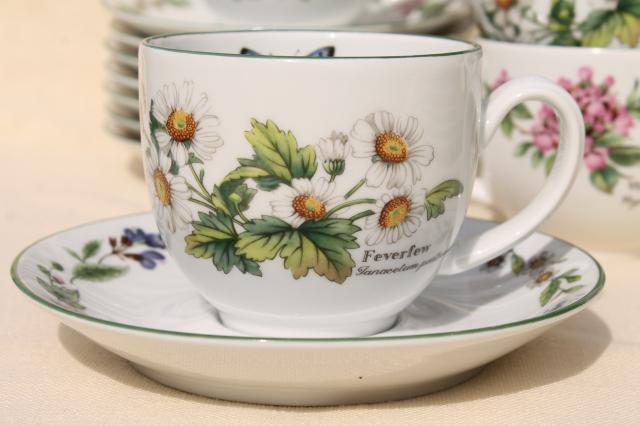 photo of 90s vintage Royal Worcester Herbs botanical pattern china dinnerware set for 8 #7