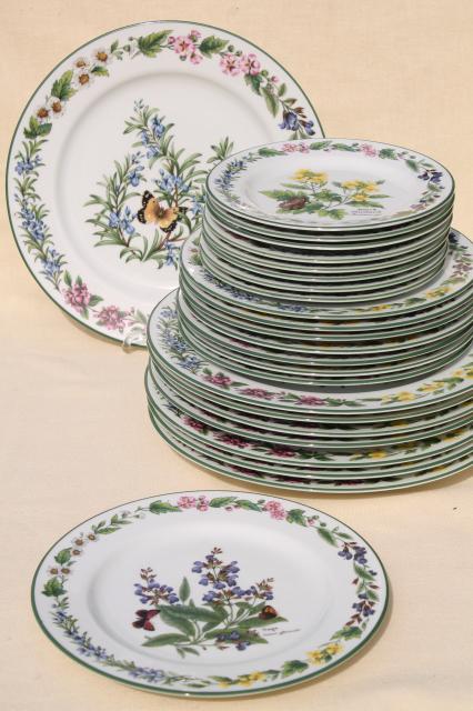 photo of 90s vintage Royal Worcester Herbs botanical pattern china dinnerware set for 8 #8