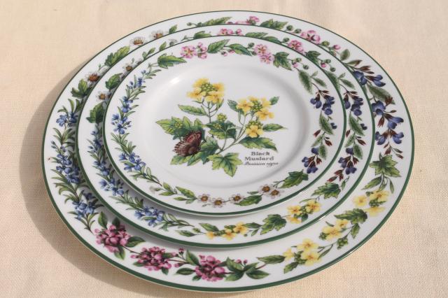 photo of 90s vintage Royal Worcester Herbs botanical pattern china dinnerware set for 8 #9