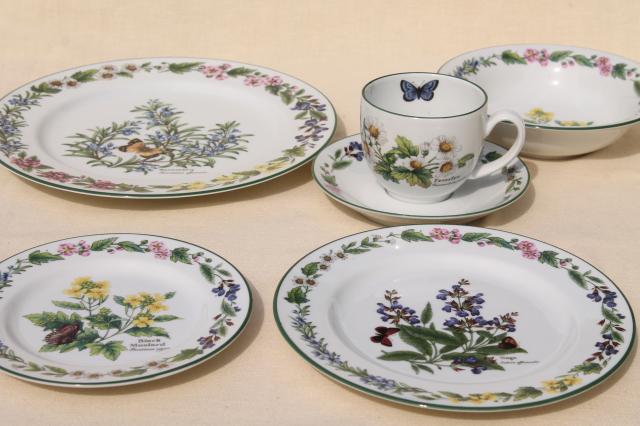 photo of 90s vintage Royal Worcester Herbs botanical pattern china dinnerware set for 8 #10