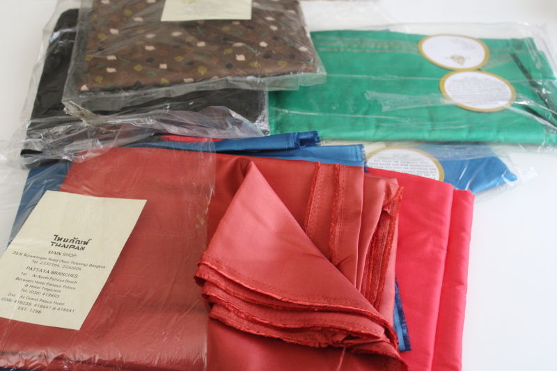 photo of 90s vintage Thai silk fabric lot, unused yardage in original packages, jewel colors & black #1