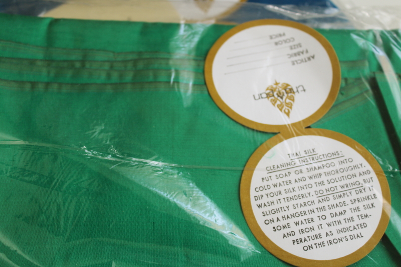 photo of 90s vintage Thai silk fabric lot, unused yardage in original packages, jewel colors & black  #6