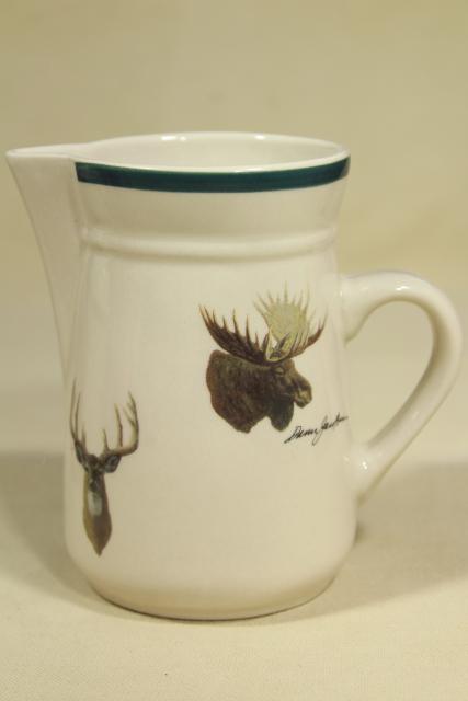 photo of 90s vintage Wild Wings big game elk deer pattern cream pitcher & sugar bowl set #3