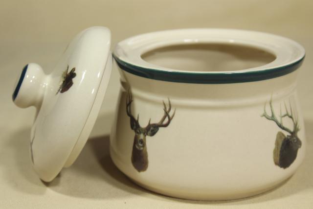 photo of 90s vintage Wild Wings big game elk deer pattern cream pitcher & sugar bowl set #5