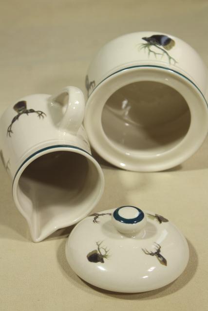 photo of 90s vintage Wild Wings big game elk deer pattern cream pitcher & sugar bowl set #6