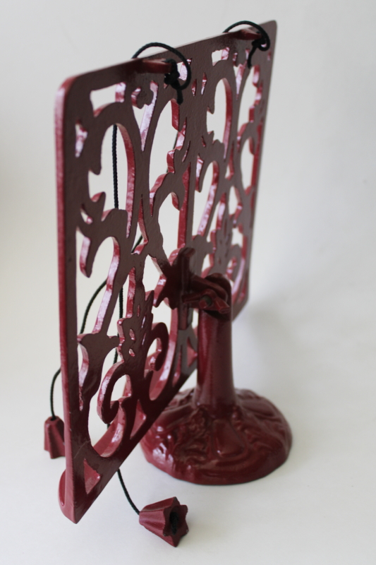 photo of 90s vintage barn red enamel cast iron book stand reading easel for music or cookbook #2