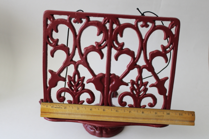 photo of 90s vintage barn red enamel cast iron book stand reading easel for music or cookbook #4