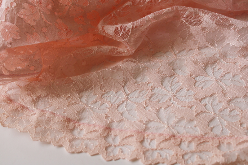 photo of 90s vintage blush pink lace tablecloth for round table cover or cottagecore window curtain valance #2
