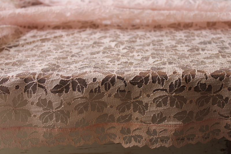 photo of 90s vintage blush pink lace tablecloth for round table cover or cottagecore window curtain valance #4