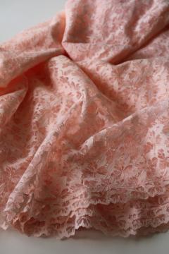 catalog photo of 90s vintage blush pink lace tablecloth for round table cover or cottagecore window curtain valance 