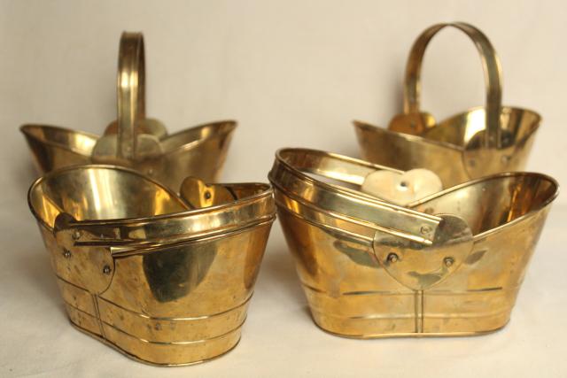 photo of 90s vintage brass baskets, flower buckets planter flower pots modern rustic style #3