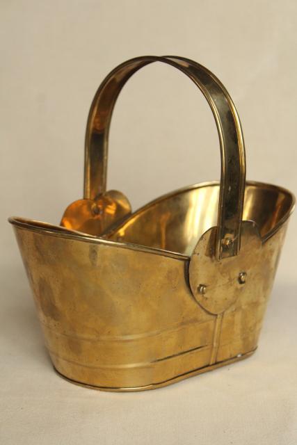 photo of 90s vintage brass baskets, flower buckets planter flower pots modern rustic style #5