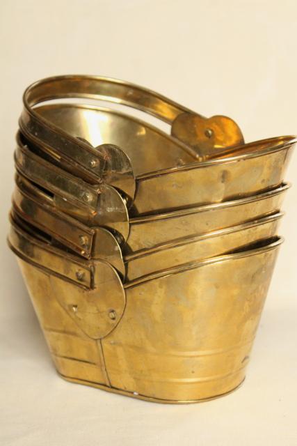 photo of 90s vintage brass baskets, flower buckets planter flower pots modern rustic style #8