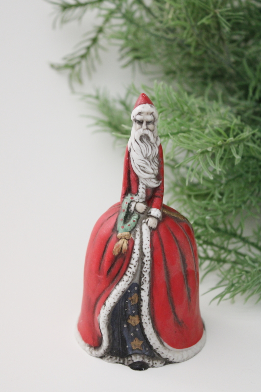 photo of 90s vintage china bell, antique style pencil Santa, old fashioned Christmas decor #1