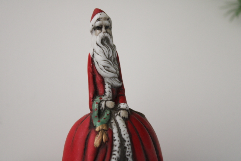 photo of 90s vintage china bell, antique style pencil Santa, old fashioned Christmas decor #2