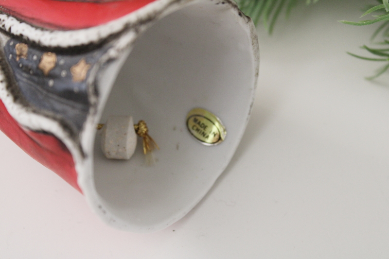 photo of 90s vintage china bell, antique style pencil Santa, old fashioned Christmas decor #3
