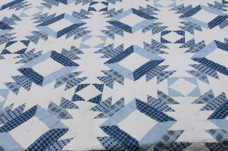 photo of 90s vintage classic blue & white cotton patchwork quilt 82 inches square  #3