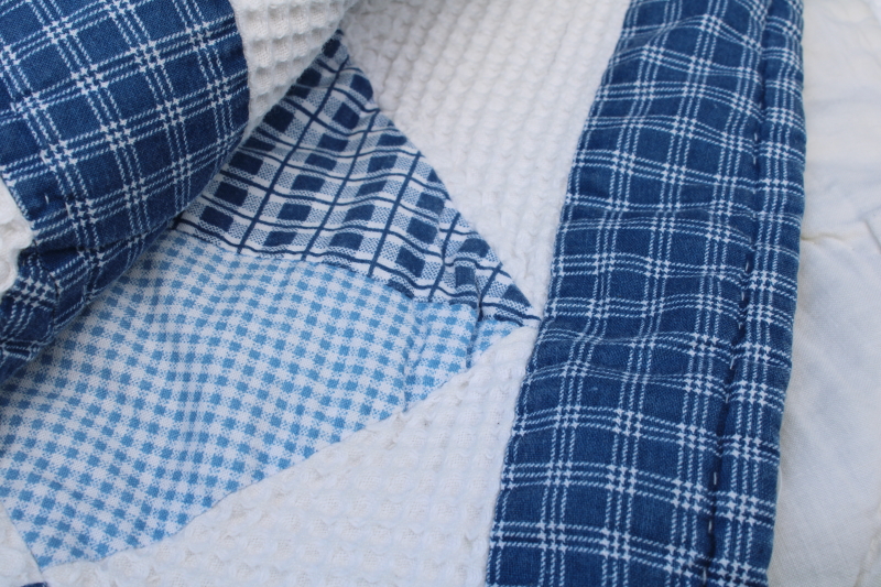 photo of 90s vintage classic blue & white cotton patchwork quilt 82 inches square  #5