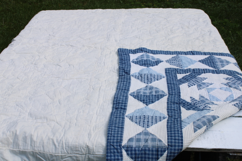 photo of 90s vintage classic blue & white cotton patchwork quilt 82 inches square  #8