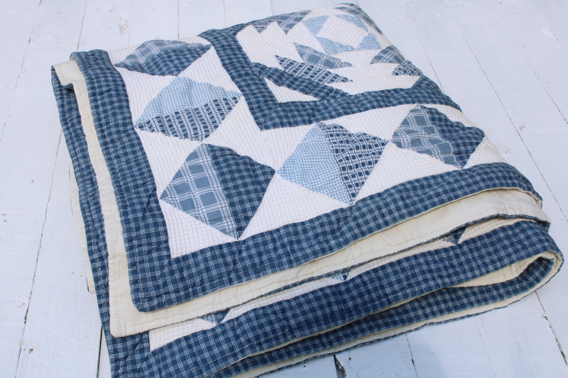 photo of 90s vintage classic blue & white cotton patchwork quilt 82 inches square  #9