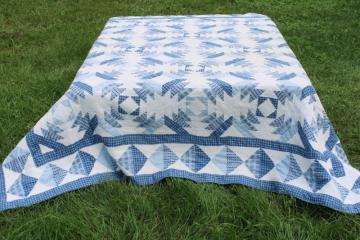 catalog photo of 90s vintage classic blue & white cotton patchwork quilt 82 inches square 