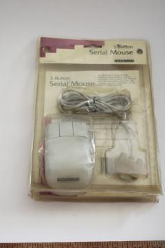 catalog photo of 90s vintage computer mouse, three button wired mouse serial port connector 