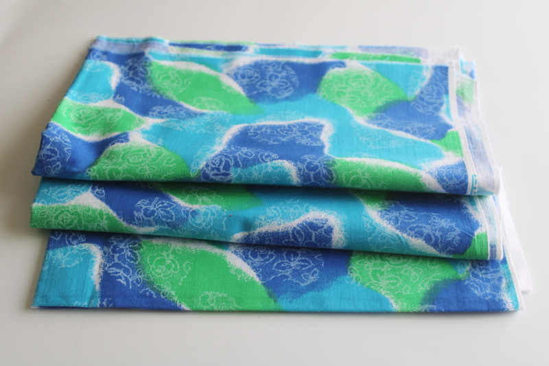 photo of 90s vintage cotton decorator fabric, modern abstract tropical floral blue & green  #1