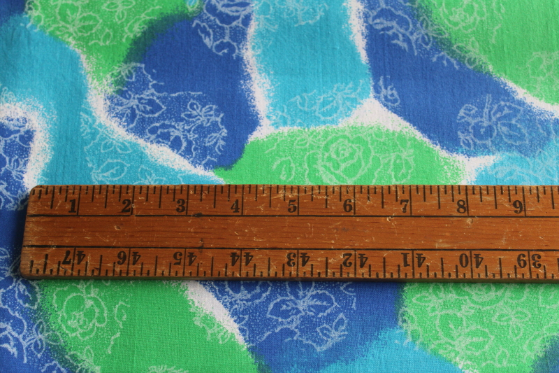 photo of 90s vintage cotton decorator fabric, modern abstract tropical floral blue & green  #3