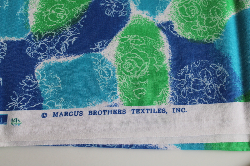 photo of 90s vintage cotton decorator fabric, modern abstract tropical floral blue & green  #4