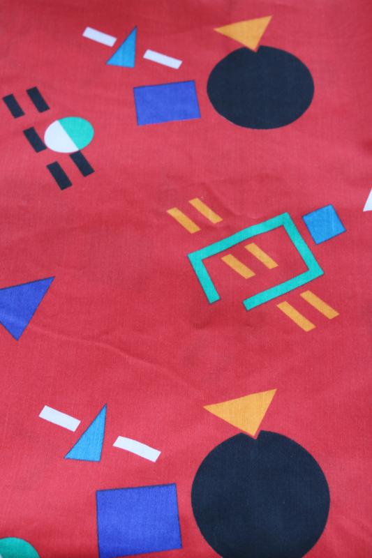 photo of 90s vintage cotton fabric, bright geometric shapes print, rad retro memphis style #1