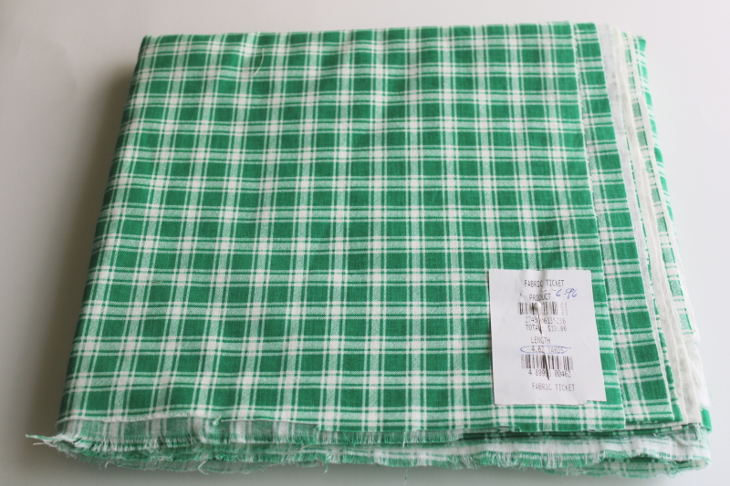 photo of 90s vintage cotton fabric, checked plaid print clover green & white, country cottage style  #1