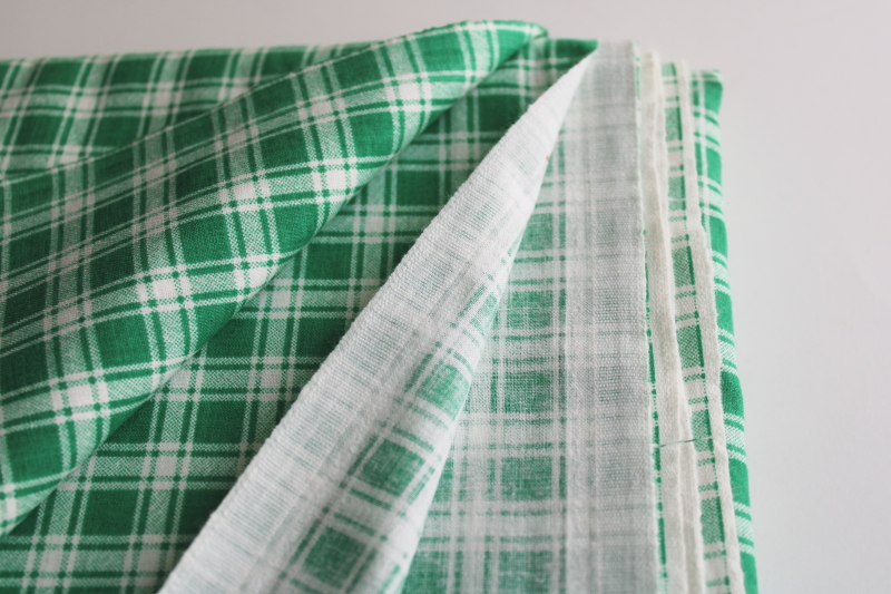 photo of 90s vintage cotton fabric, checked plaid print clover green & white, country cottage style  #2