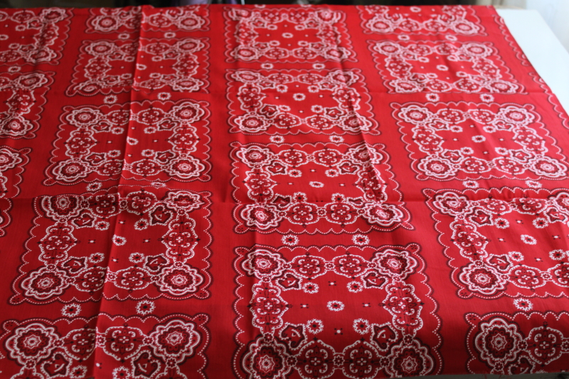 photo of 90s vintage cotton fabric, red bandana squares print, retro western style  #1