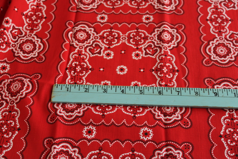 photo of 90s vintage cotton fabric, red bandana squares print, retro western style  #2