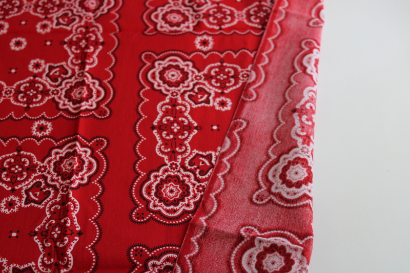 photo of 90s vintage cotton fabric, red bandana squares print, retro western style  #3