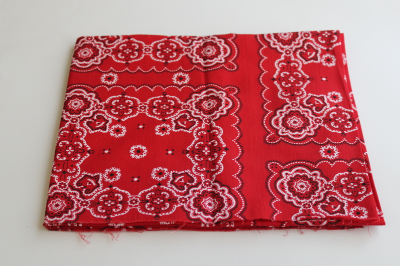 photo of 90s vintage cotton fabric, red bandana squares print, retro western style  #5