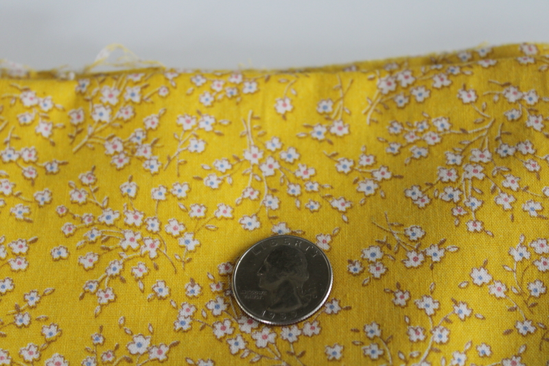 photo of 90s vintage cotton fabric, tiny floral ditsy print white flowers on yellow, prairie cottagecore calico #4