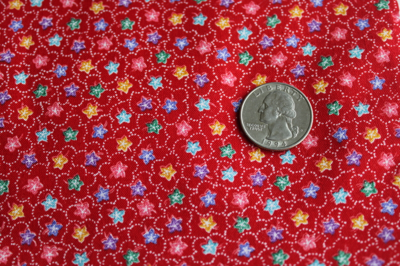 photo of 90s vintage cotton fabric, tiny flowers calico print in black & red w/ multi colors, quilting weight  #2