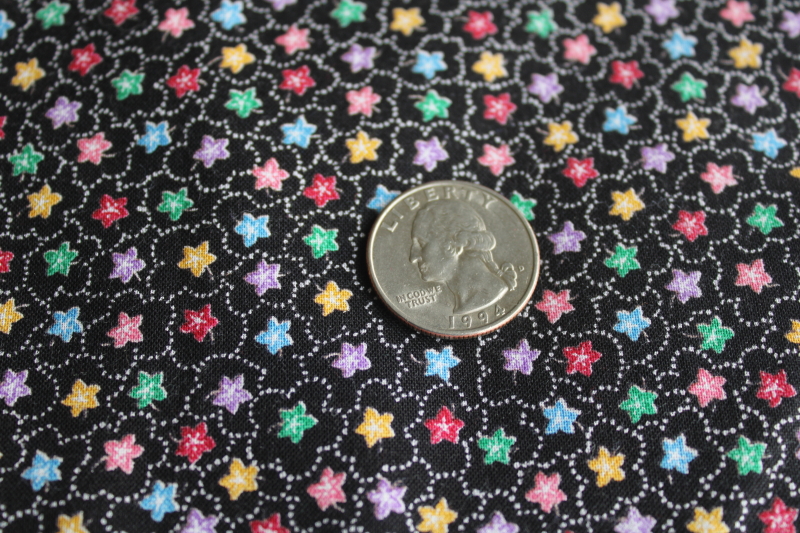 photo of 90s vintage cotton fabric, tiny flowers calico print in black & red w/ multi colors, quilting weight  #3