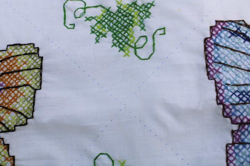 photo of 90s vintage cotton poly mini quilt w/ cross stitch embroidery butterflies, butterfly species  #3