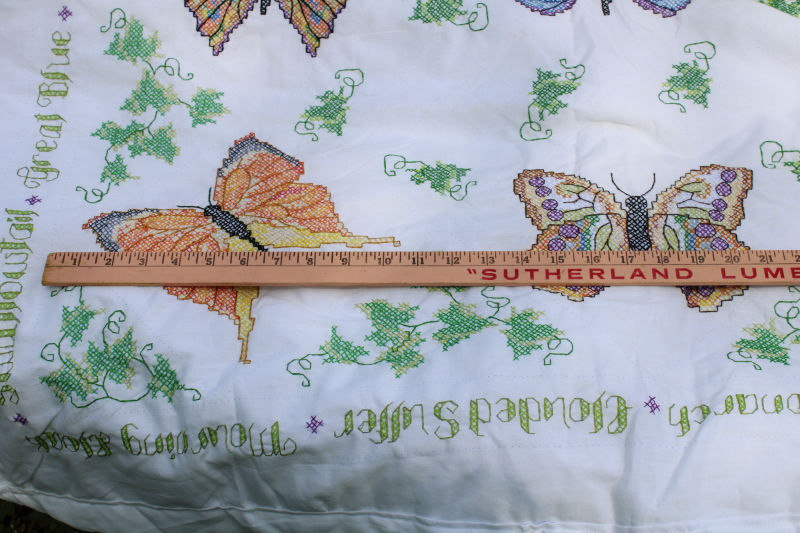 photo of 90s vintage cotton poly mini quilt w/ cross stitch embroidery butterflies, butterfly species  #7