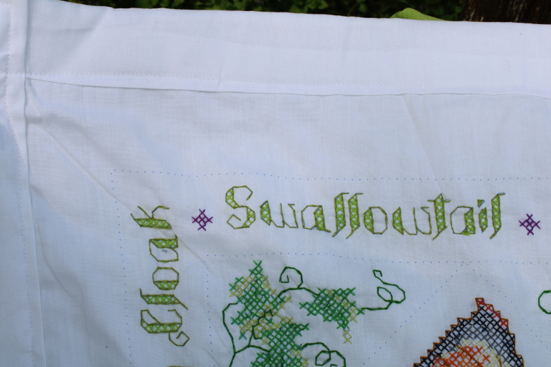 photo of 90s vintage cotton poly mini quilt w/ cross stitch embroidery butterflies, butterfly species  #8