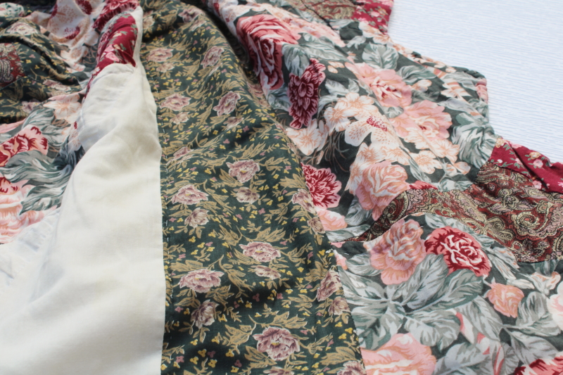 photo of 90s vintage cotton quilt bedspread queen size patchwork starburst green pink wine florals  #3