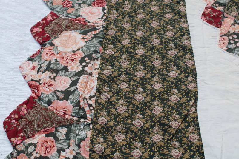 photo of 90s vintage cotton quilt bedspread queen size patchwork starburst green pink wine florals  #11