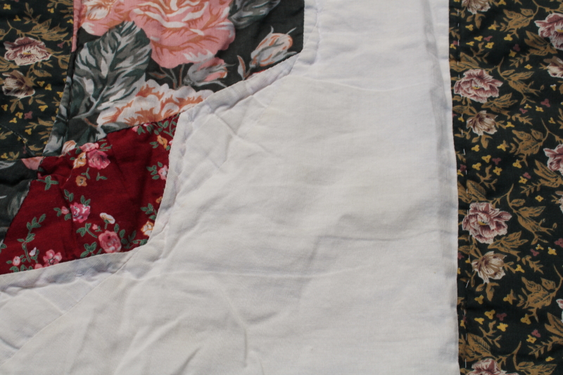 photo of 90s vintage cotton quilt bedspread queen size patchwork starburst green pink wine florals  #14